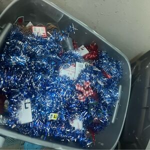 Festive Blue and Red Tinsel Garland